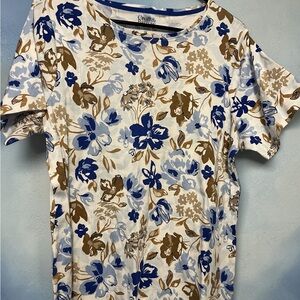 Croft & Barrow Blue and Brown Floral Short Sleeve Top